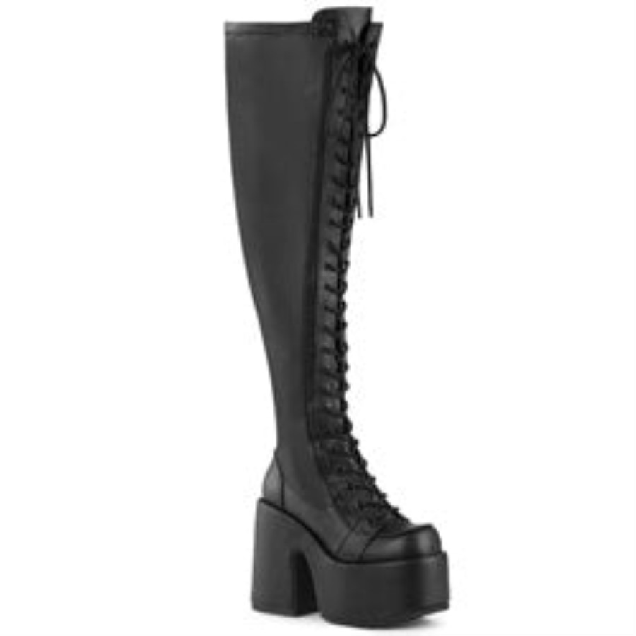 デモニア ジャパン ブラック ストレッチ ビーガン レザー キャメル-300wc